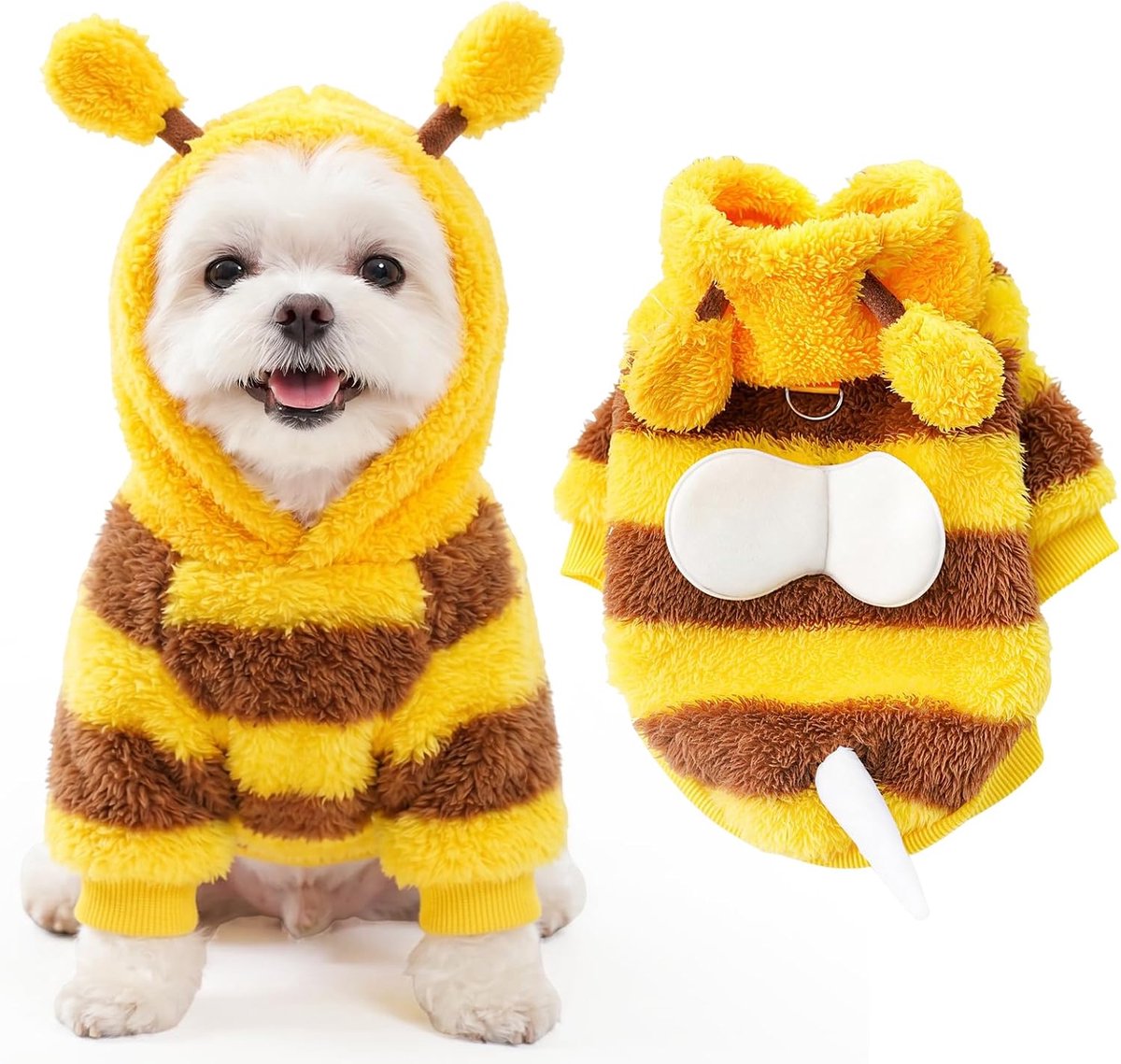 Bijenkostuum voor honden, met D-ring, hondenbijenkostuum, grappig kostuum voor kleine honden, geschikt voor kleine honden en katten, geschikt voor herfst en winter, Halloween en carnaval (M)