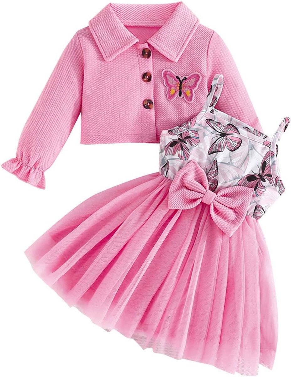 Set voor babymeisjes, tutu jurk en cardigan, 2-delig, elegant, mouwloos, strik, tule, jurk en lange mouwen, cardigan, kleding, outfits
