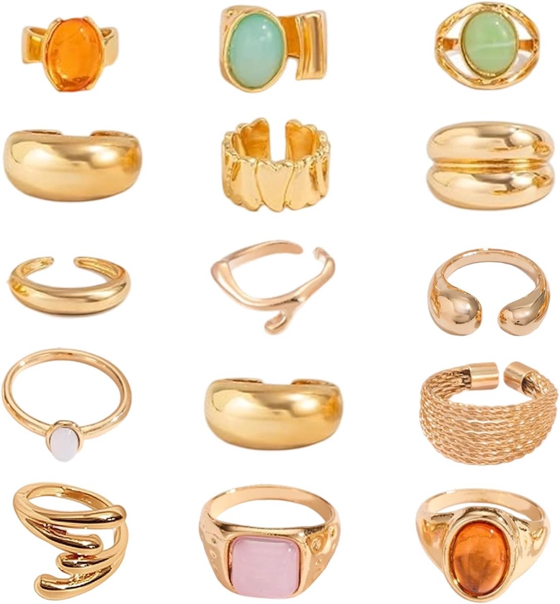 Ringen, vintage, verstelbaar, damesring, goud, stapelbare ringen van goud, dikke koepel, gevlochten en gedraaid, modieus, voor dames, knokkelring, midi-ringen