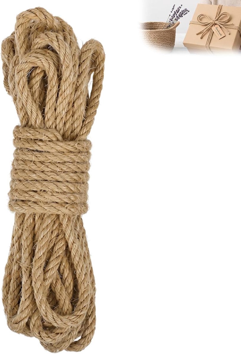 Touw, 8 mm x 10 m, natuurlijk touw, koord, jute touw voor tuin