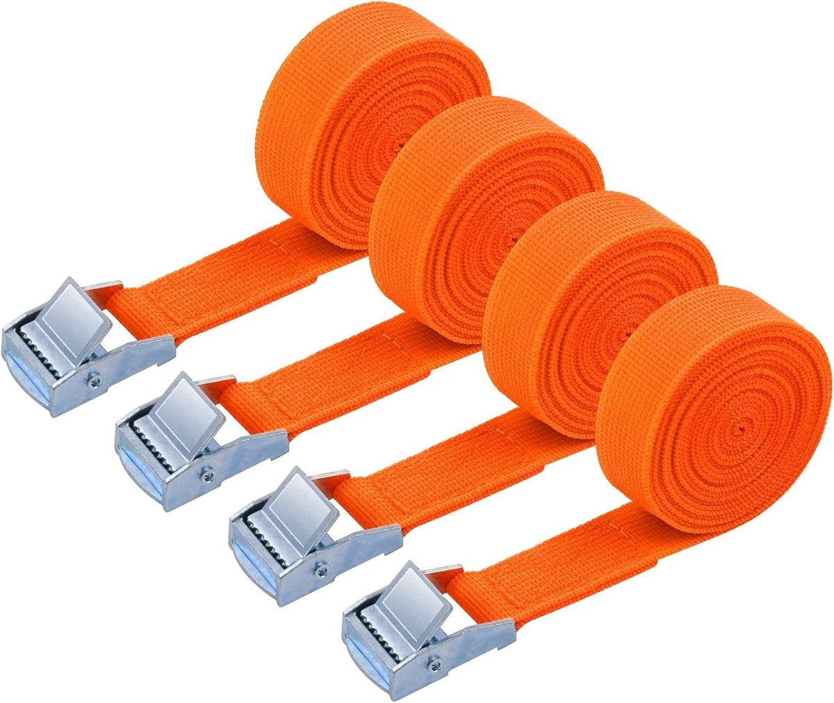 Verstelbare spanbanden set van 4, 150 kg, 3 m, 20 mm breed, voor transport en camping, stevige lashing straps met klem sluiting
