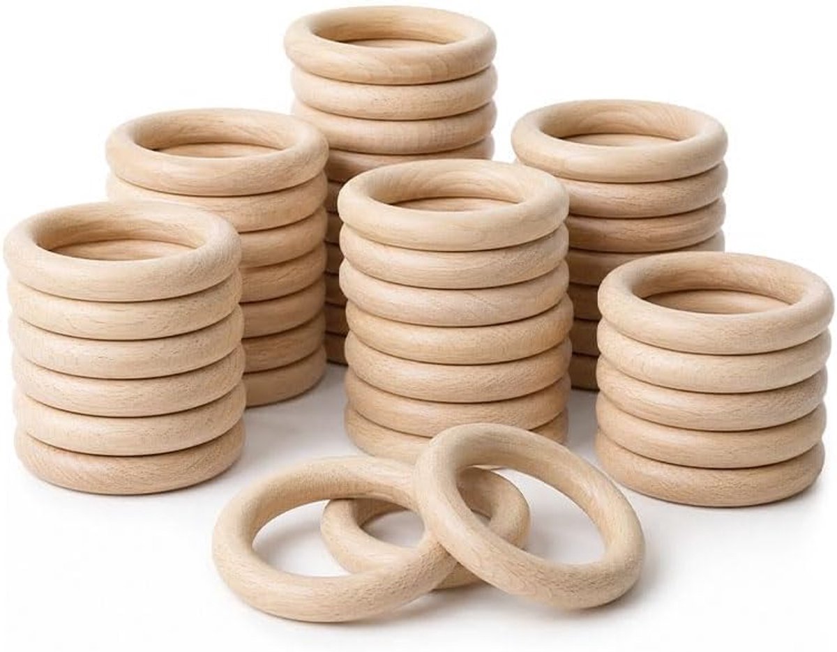 50 stuks natuurlijke houten lussen, onafgewerkt handwerk (30 x 18 x 6 mm)
