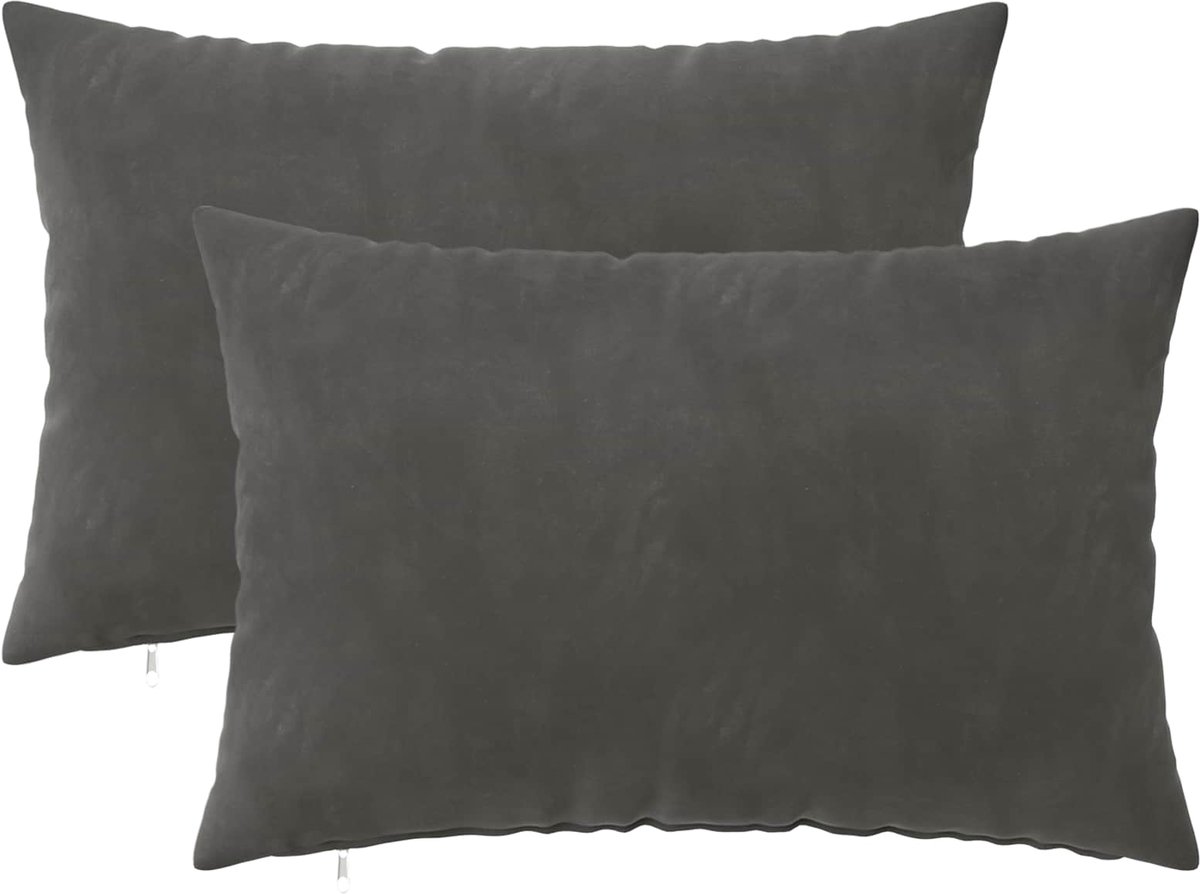 vidaXL Dekenkussen - 2 - st - HEERLEN - Donkergrijs - 30 - x - 50 - cm - fluweel