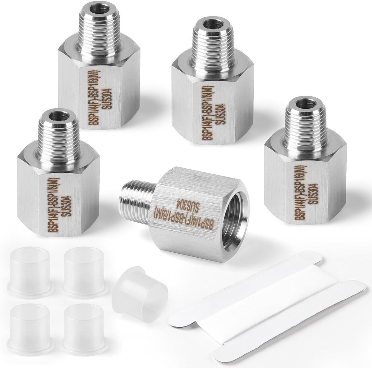 5-delige 1/4 inch BSP vrouwelijke draad naar 1/8 inch BSP mannelijke draad reductie connector, roestvrijstalen hex bushings voor leidingen en koppelingen