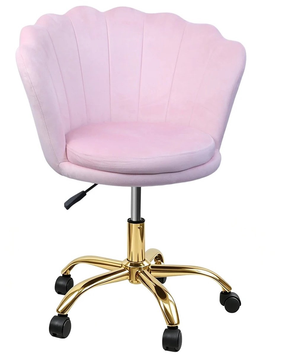 VILIMA - Bureaustoel - Roze bureaustoel - Salonstoel - Fluweel zacht - Verstelbare hoogte - Optimaal comfort - 63x55x72 tot 83 cm