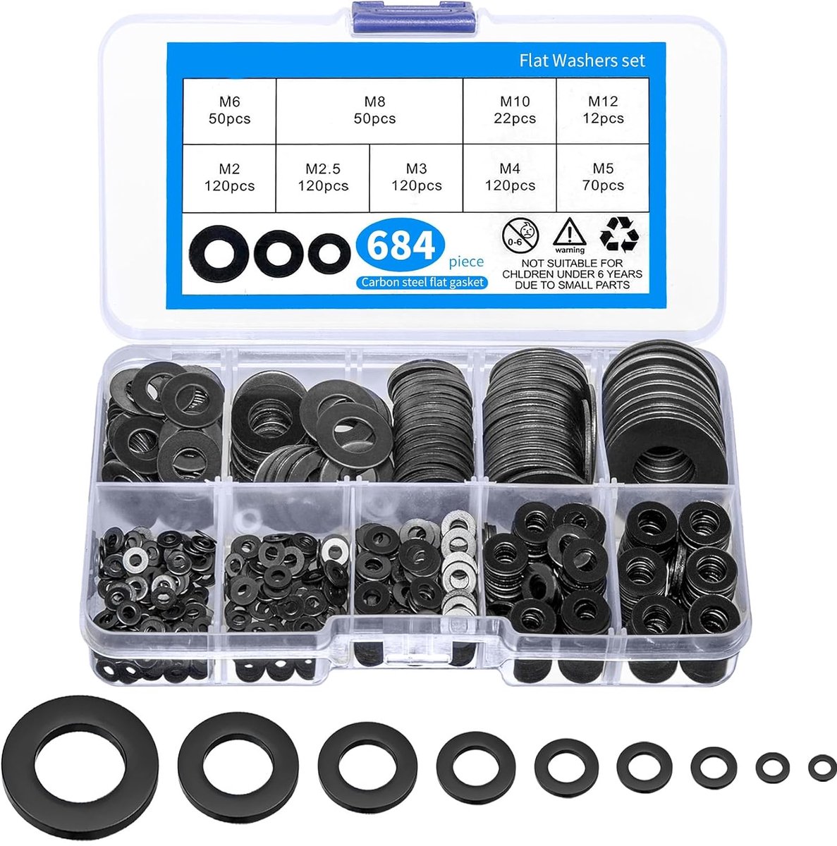 684Pcs Washers Set M2-M12, Flat Washers, Spacers, Body Discs, Lock Washers for Screws, Door Hinge - Black - ShopVlot