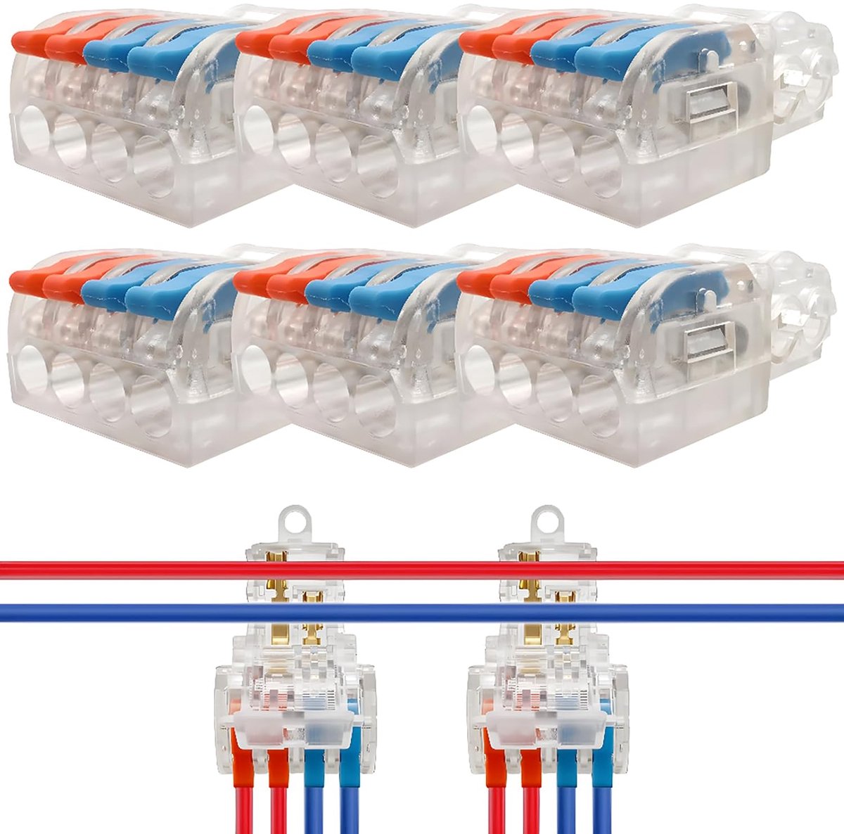 T-tap draadconnectoren Dujelixa PC en vertind koper T-tap Quick Wire Connectors, (15-13AWG, rood blauw 2T tot 4) 6 - ShopVlot