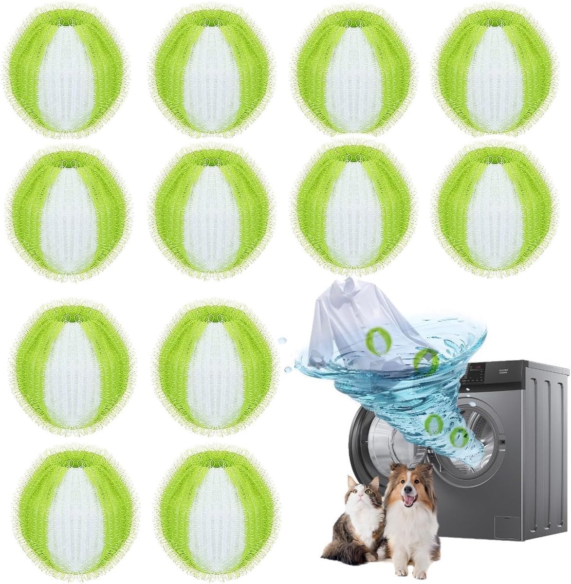 12 herbruikbare haarvangers voor de wasmachine, dierenhaarverwijderaar voor de was, verwijdert honden- en kattenharen - ShopVlot