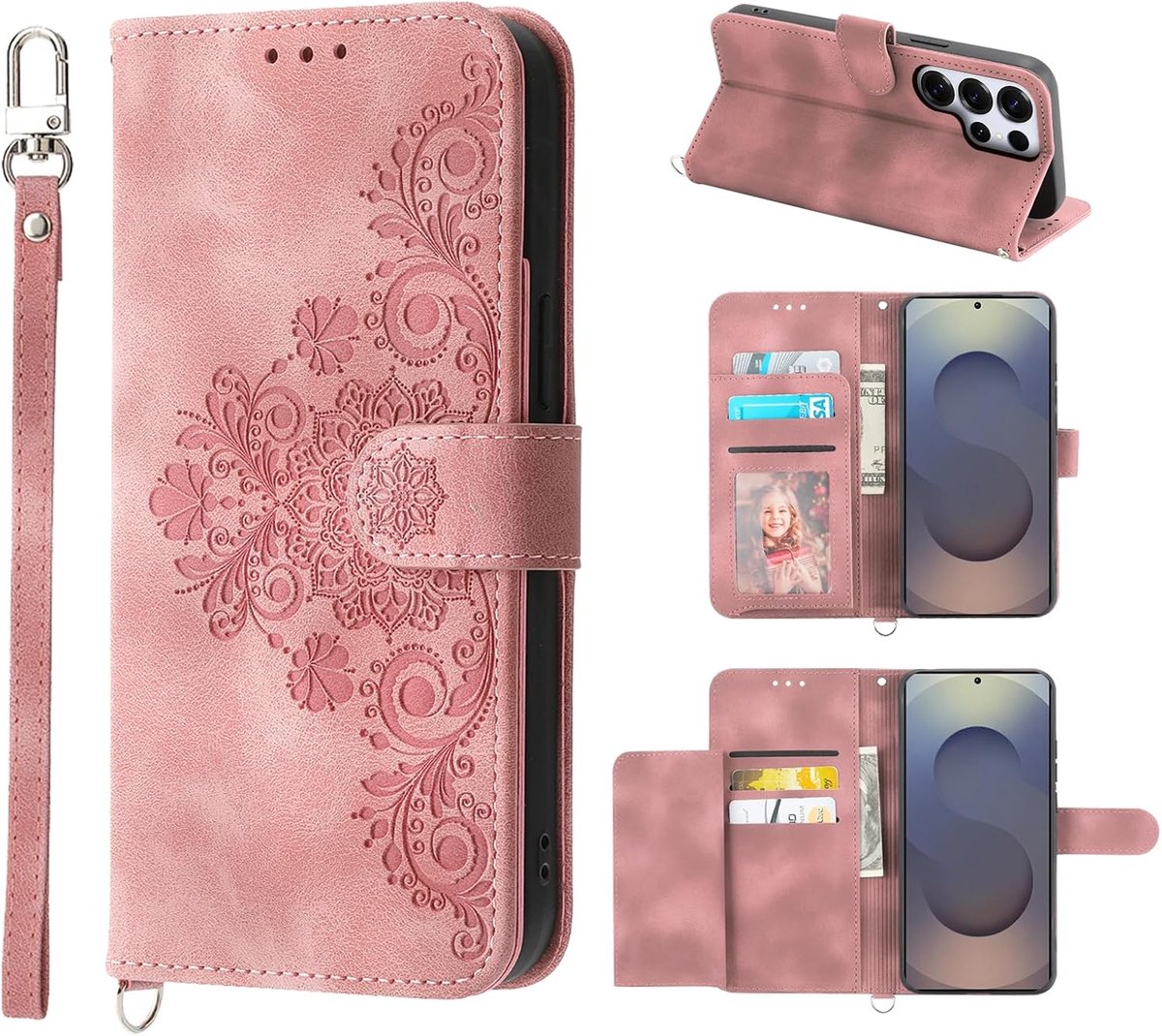 Beschermhoes voor Samsung Galaxy S26 Ultra 5G, van premium PU-leer met kaartsleuven, standfunctie, magneetsluiting, portemonnee, stootvaste beschermhoes voor Samsung Galaxy S26 Ultra, roze