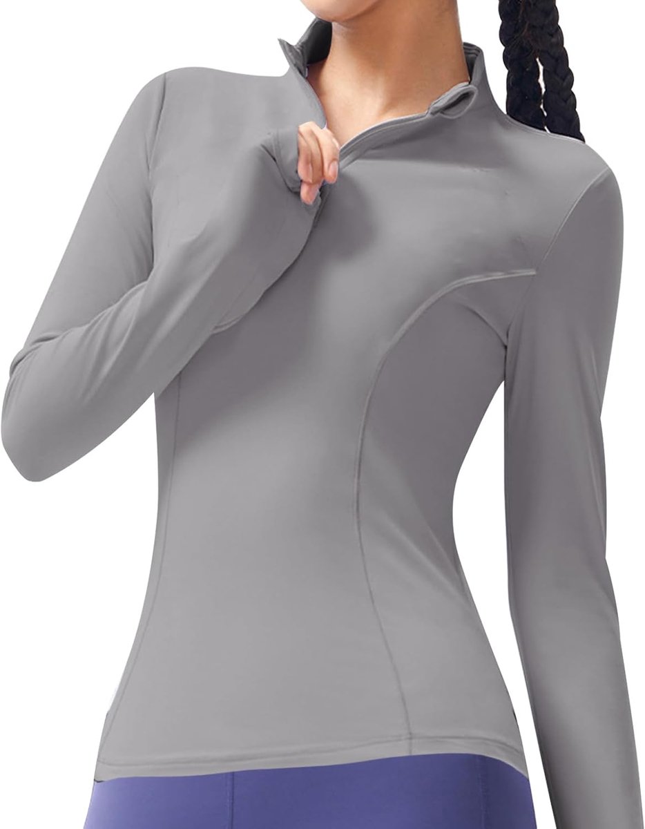 Sportschooltops met lange mouwen, 1/4 rits gymkleding voor dames, hardlooptop met lange mouwen voor dames met duimgaten, gymjassen voor vrouwen definiëren hardloopjack shirts