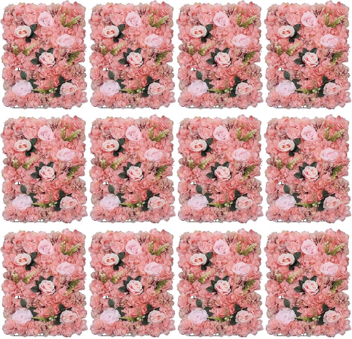Kunstbloemen muurpanelen, kunstbloemen, bruiloftsdecoratie, muurdecoratie, roze bloemen, kunstbloemen, decoratie, lichtroze, hortensia, bloemdecoratie, balkon