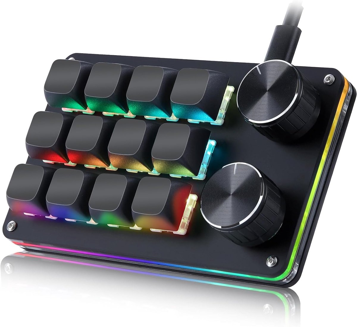 Mini programmeerbaar toetsenbord, 12 toetsen, mini-toetsenbord met 2 draaiknoppen, volledig aanpasbaar macrotoetsenbord met RGB-verlichting, 6 niveaus instelbaar, gaming-toetsenbord voor