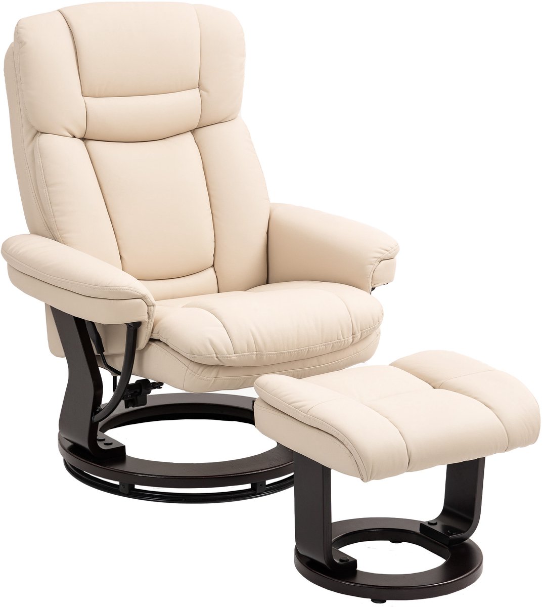 Homona Relaxfauteuil met hocker - Met 360° draaifunctie en verstelbare rugleuning - Kunstleer - 86 x 83 x 107 cm - Crèmewit