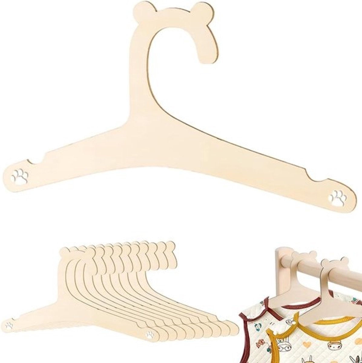 Set van 10 houten kinderkledinghangers voor kleding, broeken en speelgoed