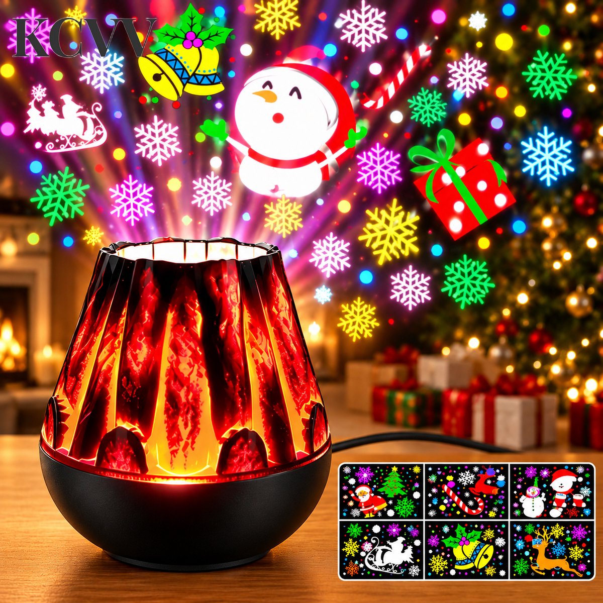 USB-aangedreven kerstprojector -kerst projector-kerst projector binnen-kerstprojector- Roterende feestelijke patroonprojector - 16 projectiepatronen, 5W omgevingslicht voor binnen - Zwart - 10x10,6 cm