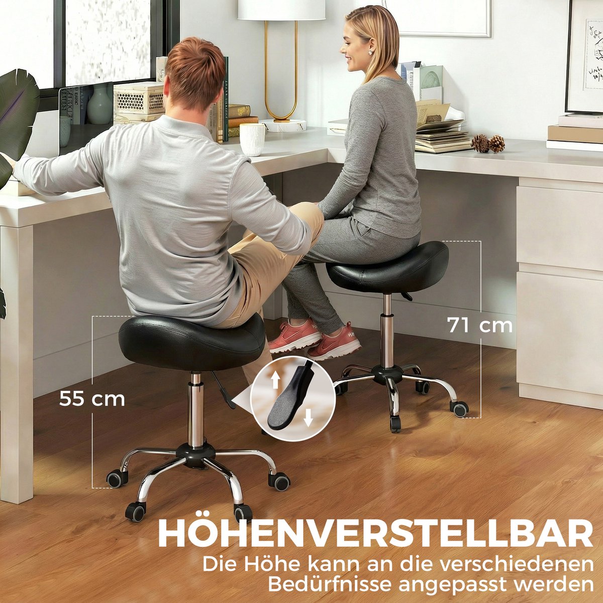 Salonkruk - in hoogte verstelbaar 54-69 cm, 360° draaibaar, op wielen, PU-kunstleer, tot 120 kg, zwart, voor salon en tattoostudio