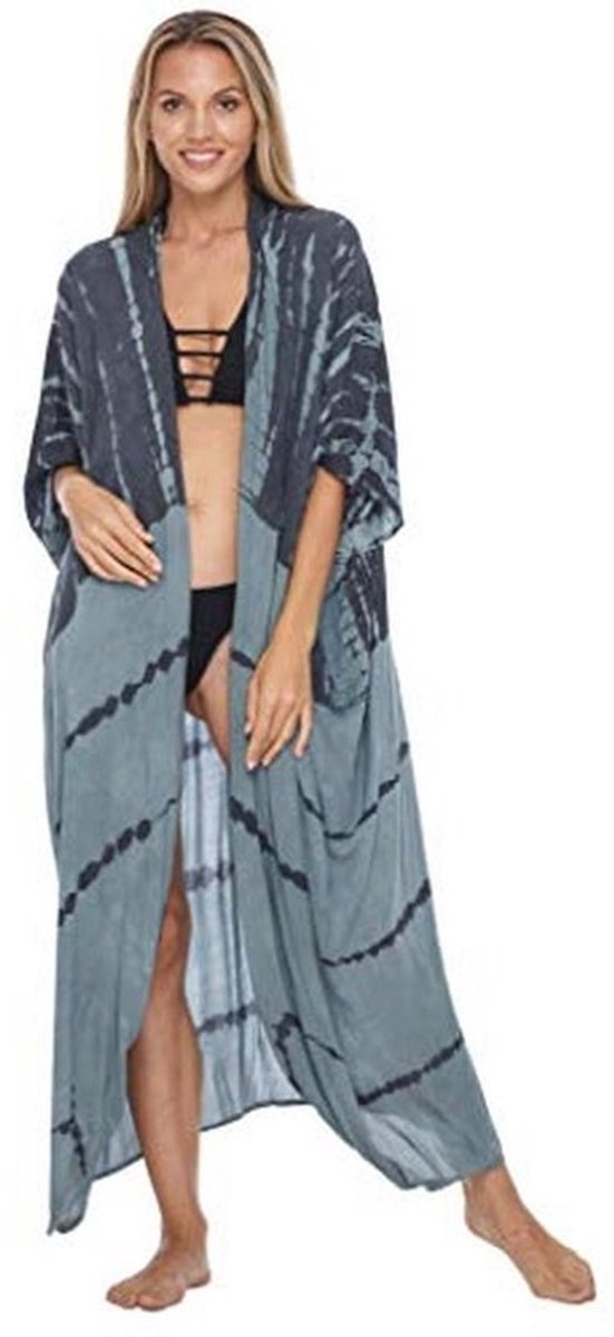 SHU-SHI - Losse kimono-vest - Casual strandcover-up - Tie-dye - Plus size - Donkergrijs - One size
