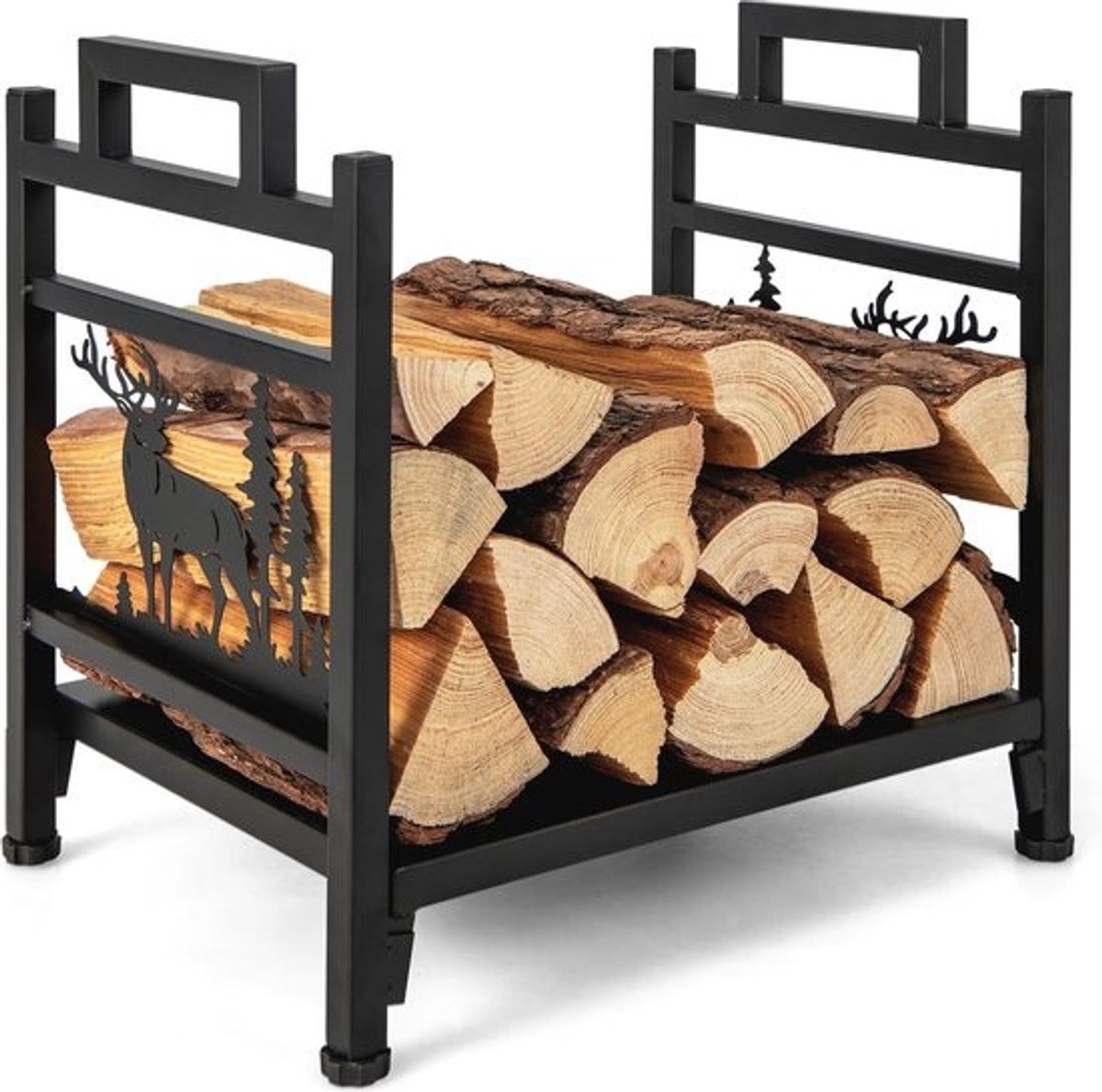 Metalen brandhoutrek - met verstelbare voetkussens - voor binnen en buiten - 46 x 34 x 45 cm