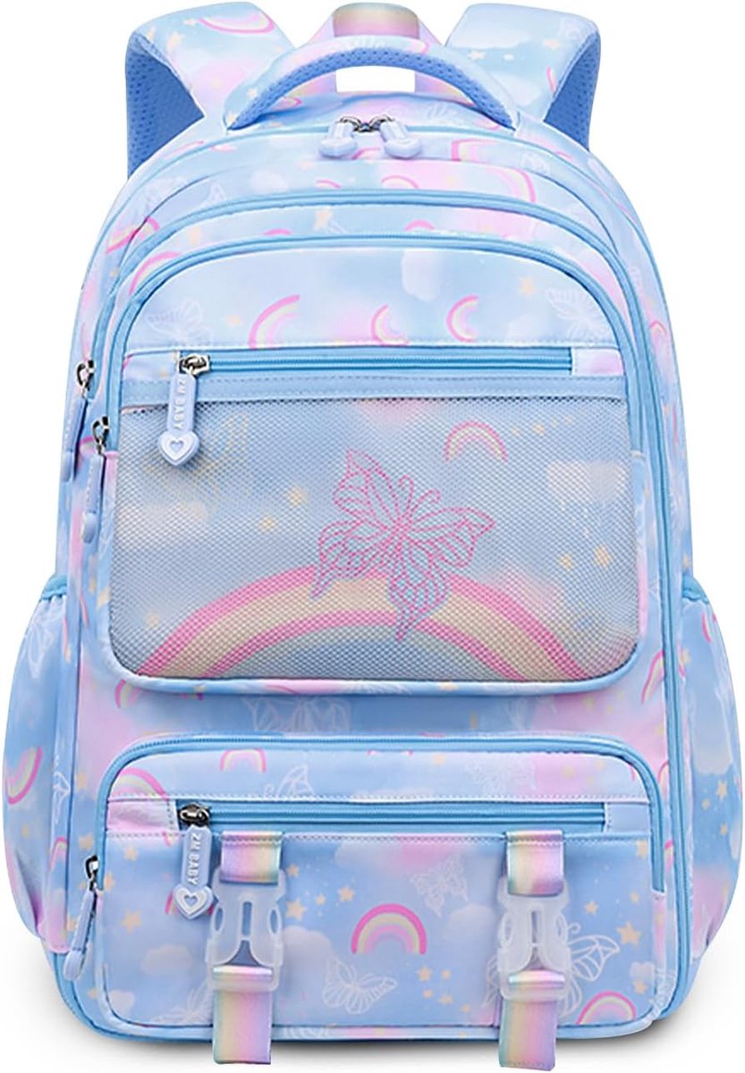 Schoolrugzak voor meisjes, ergonomische schooltas met borstband voor de basisschool, waterafstotende rugzak voor A4-mappen, ideaal voor de 1e tot 5e klas voor het begin van school, blauw
