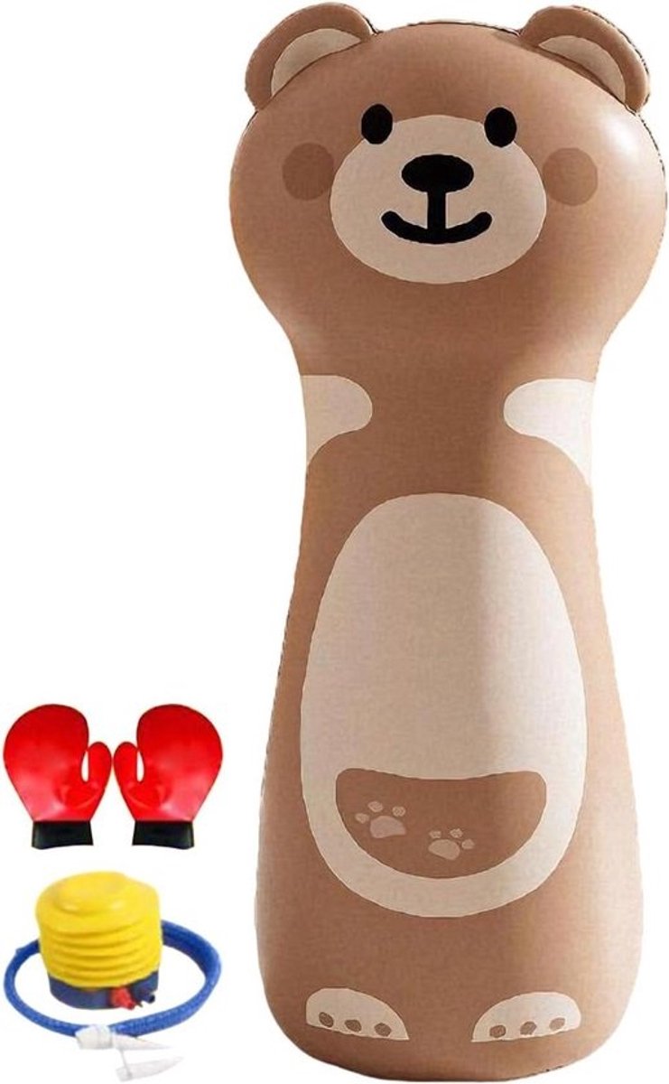 Opblaasbare bokszak - Staande trainingspaal - Kindersportplezier - Verbeterd veiligheidsontwerp - 42 x 120 cm - Bruine beer