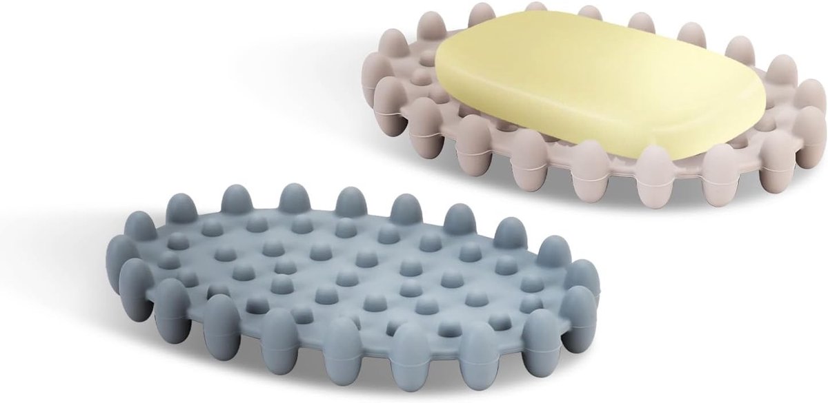Set van 2 Silicone Zeepbakjes met Afvoer, Antislip en Zelfdroogend, Ideaal voor Badkamer, Keuken en Douche, Gemakkelijk te Reinigen en Te Gebruiken
