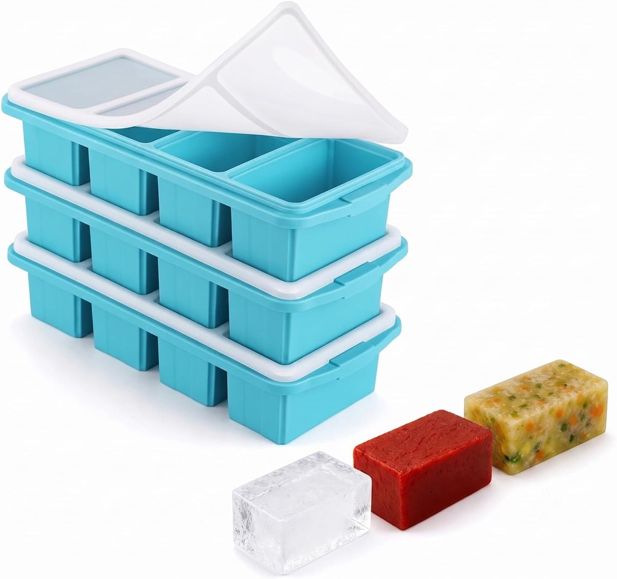 3 stuks siliconen vriesvormen, 4 vakken, soepvriescontainer met deksel, siliconen vorm invriezen, BPA-vrij, Souper Cube siliconen vriescontainer 250 ml, voor soep, bouillon, sauzen, sap