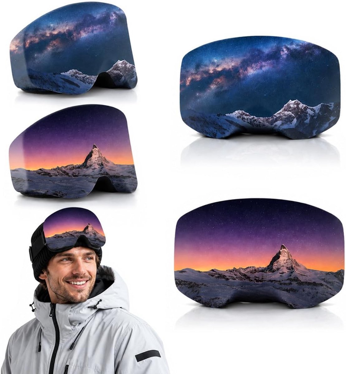 Brillenhoes, 2 stuks, bescherming tegen krassen en stof, van elastische microvezel, draagbaar, 34 x 19 cm, voor skiën, snowboarden en wintersport