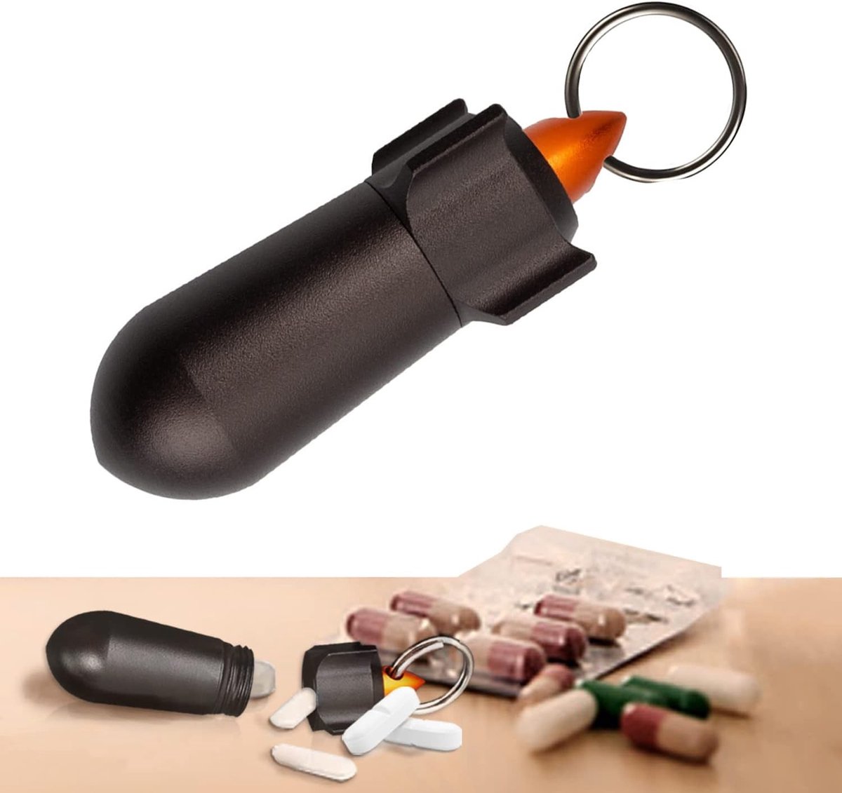 Draagbare pillendoos voor buitenactiviteiten - Waterdichte aluminium pillencontainer met sleutelhanger voor camping en reizen