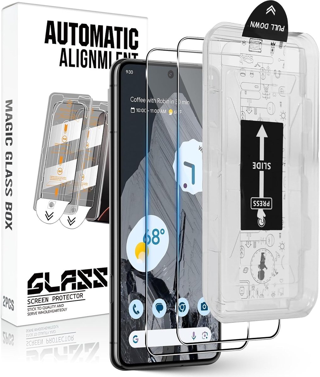 Pantserglas beschermfolie voor Google Pixel 8 Pro [auto-installatie], 2 stuks, anti-kras 9H hardheid, HD-folie, anti-luchtbellen, pantserfolie, beschermfolie