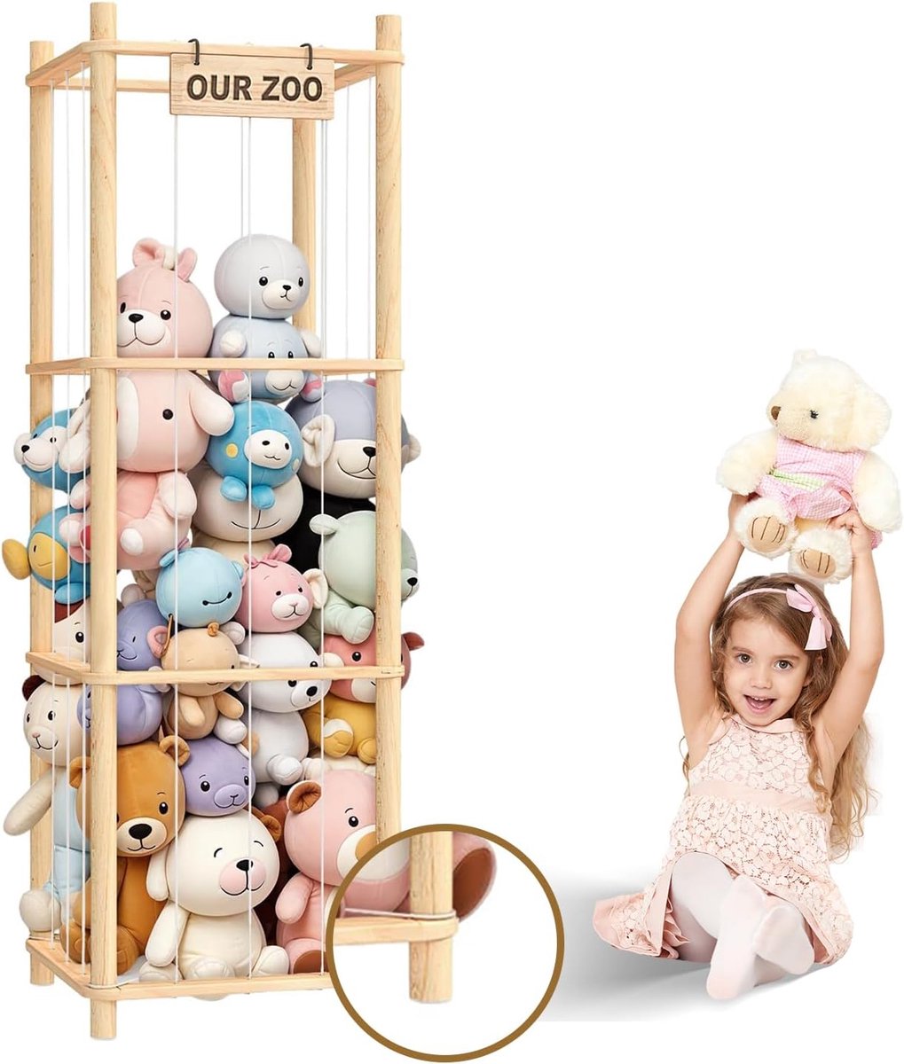Plush houder grote capaciteit - ruimtebesparend - natuurlijk hout - ideaal voor kinderkamer - ShopVlot — cadeau in Wonen & Interieur - foto 7