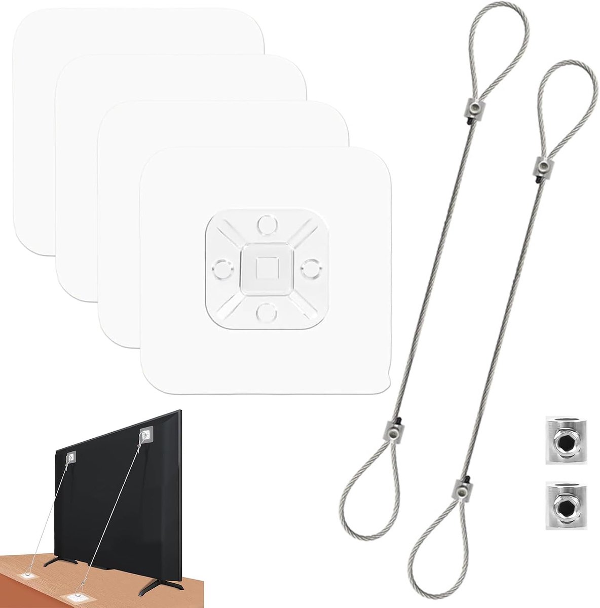 TV Tilt Protection, Adjustable Furniture Tilt Protection No Drilling Safety Belt for TV and Cabinet, Includes 4 - ShopVlot