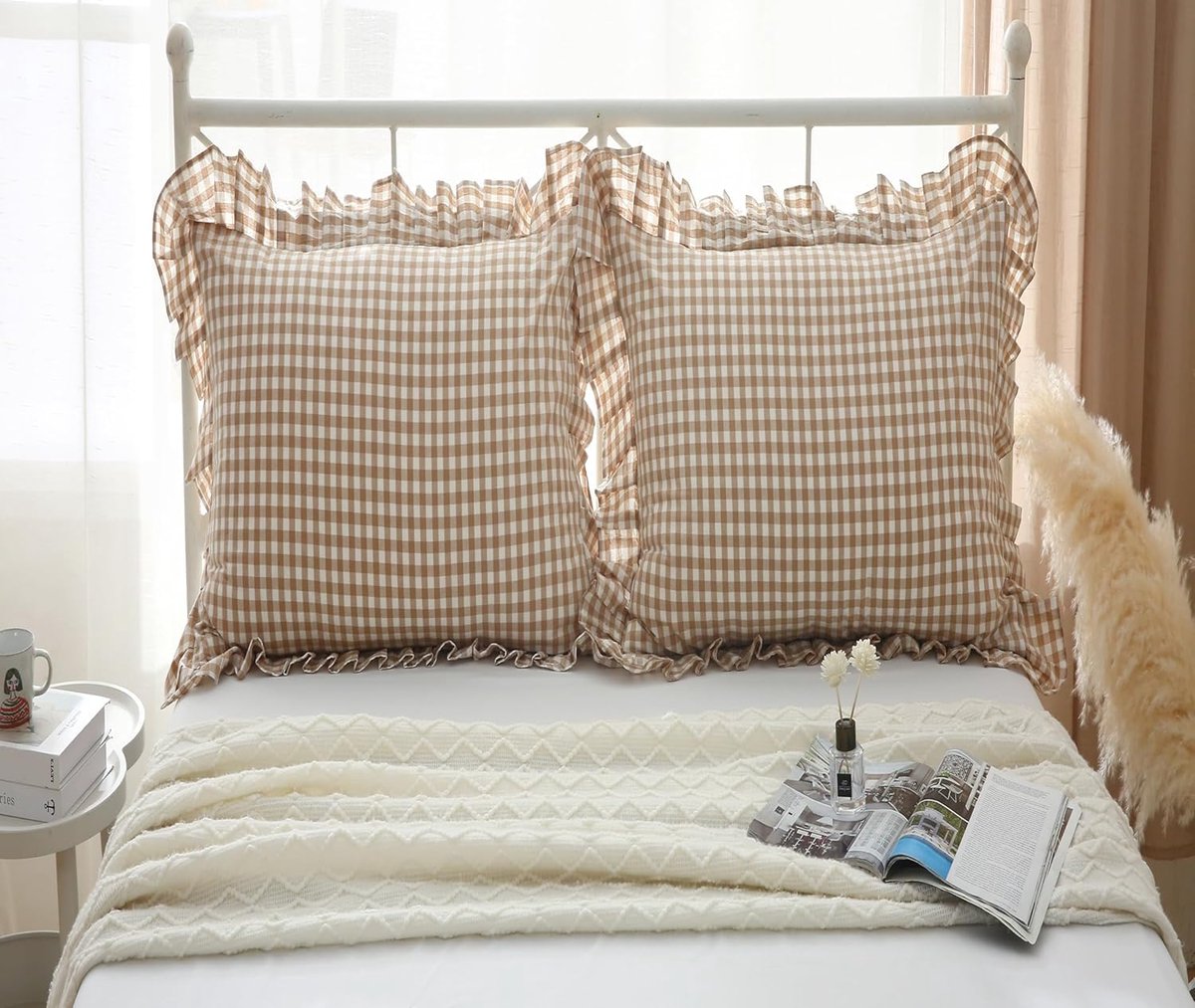 Kussenhoezen 18 x 18 inch - Gingham Washed Cotton - Zipper Sluiting - Ideaal voor Cottage Bed/Sofa - SnelShoppen