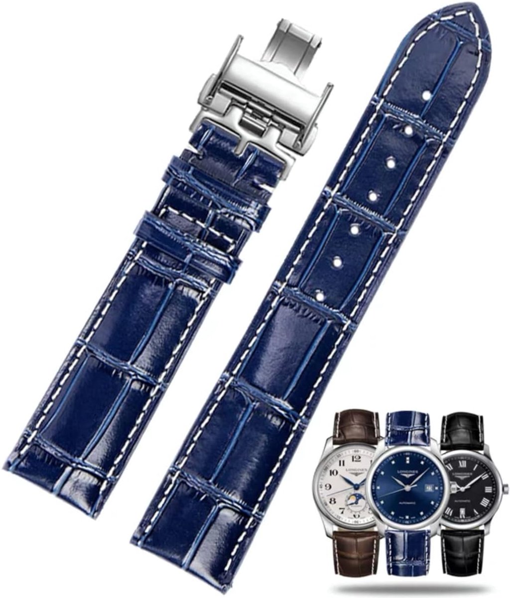 Watch Strap for Longines 19mm 20mm 21mm Leather Genuine Leather Watch Strap with Crocodiles Skin Pattern for Replace - ShopVlot