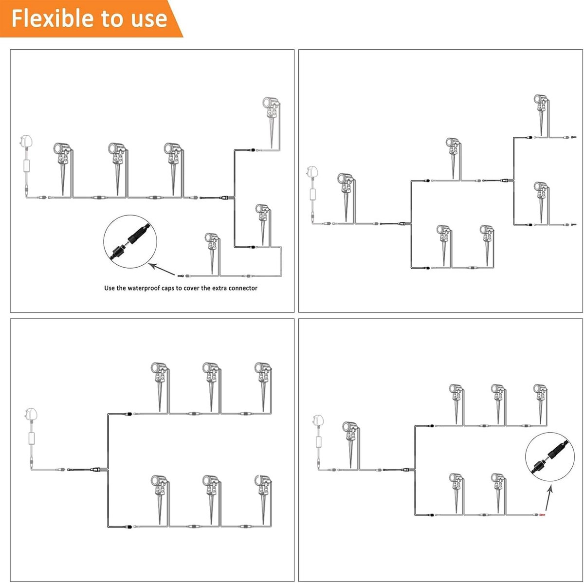 ECOWHO Distribution cable, Y-shape, separate wiring, extension cable, waterproof cable for garden lighting (2.3m) - ShopVlot