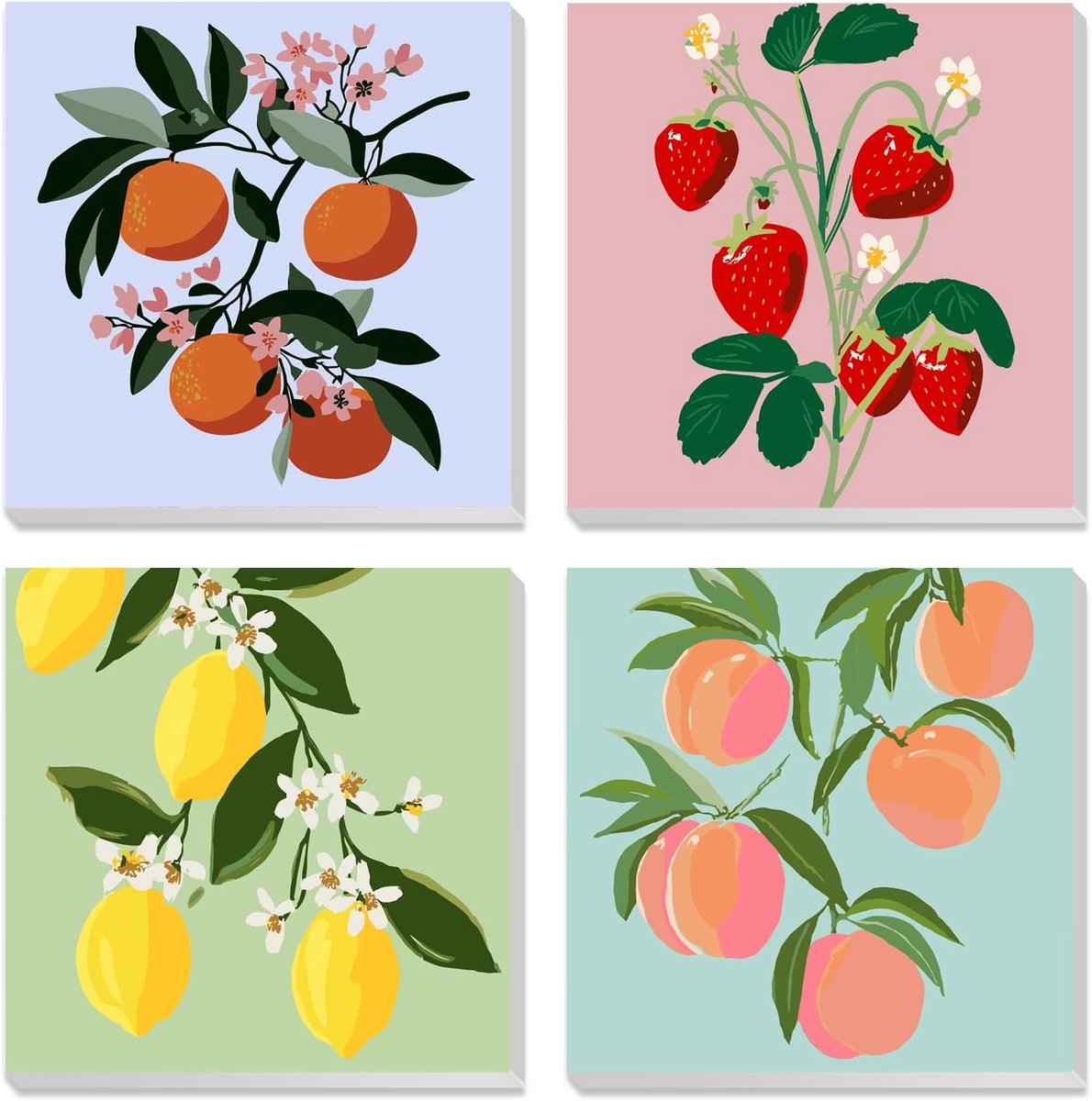 MXJSUA Fruit Aardbeien Set van 4 Schilderen Op Nummer Kits Met Frame voor Kinderen en Volwassenen, Acryl - ShopVlot