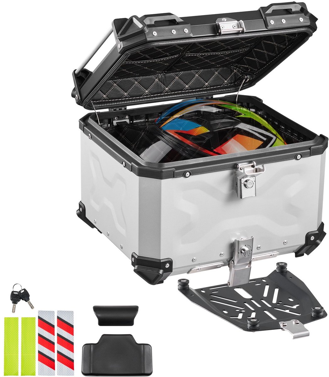Aluminium Motor Topkoffer - Universele Achterkoffer - 55 Liter - Waterdicht - Afneembaar - Veiligheidsslot - Reflecterende Strips - Zwart