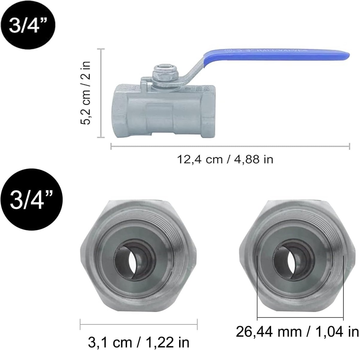 Kogelklep 3/4 Inch - 304 RVS Kogelklep - Handmatige afsluitklep - Geschikt voor water en olie - ShopVlot