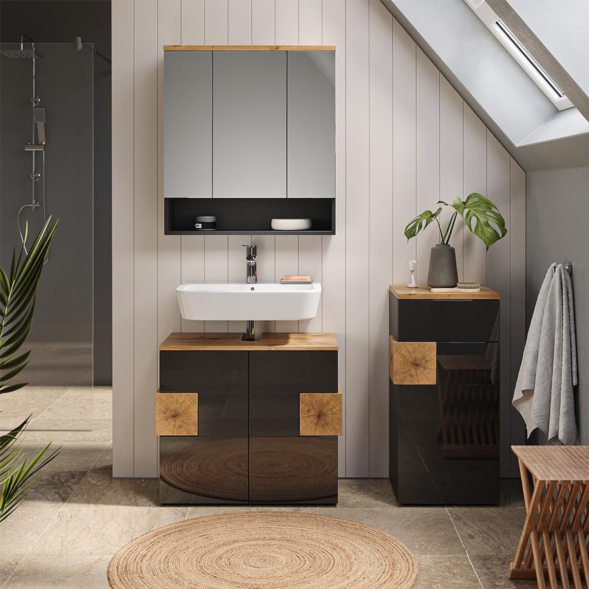 Badkamermeubel 75 cm - Elegante Set Met Spiegelkast En Midi Kast
