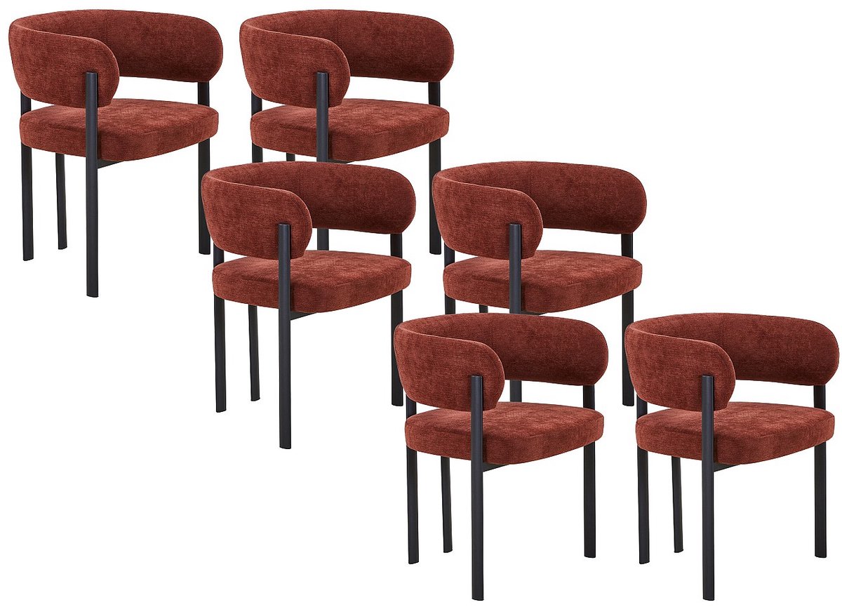 Vente-unique Set van 6 stoelen in stof en zwart metaal - Terracotta - CIBARO