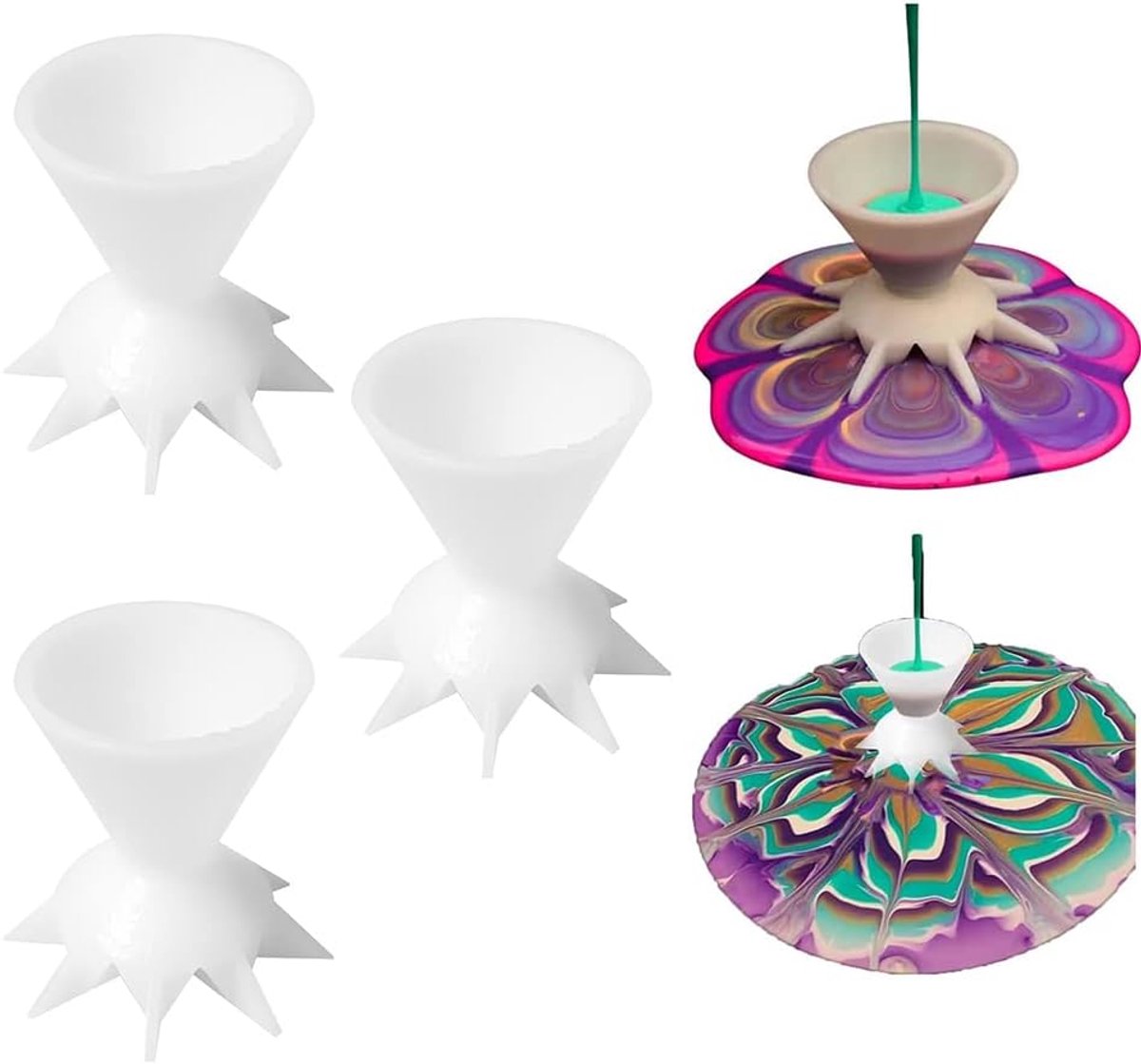3 Stuks Verf Gieten Splitbekers, Gieten Siliconen Splitbeker voor Vloeibare Kunst met 7 Trechterpoten DIY Schildergereedschappen voor Beginners (WHITE)