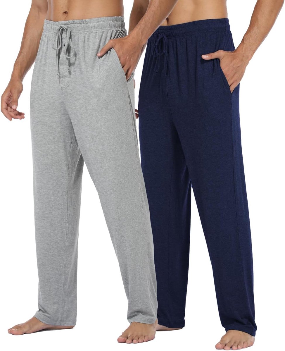 Pyjamabroek voor heren, korte pyjamabroek, set van 2, slaapshorts, vrijetijdsbroek, zomer, nachtkleding, slaapbroek, zachte shorts, slaapbroek voor mannen, korte pyjamabroek, zijzakken met