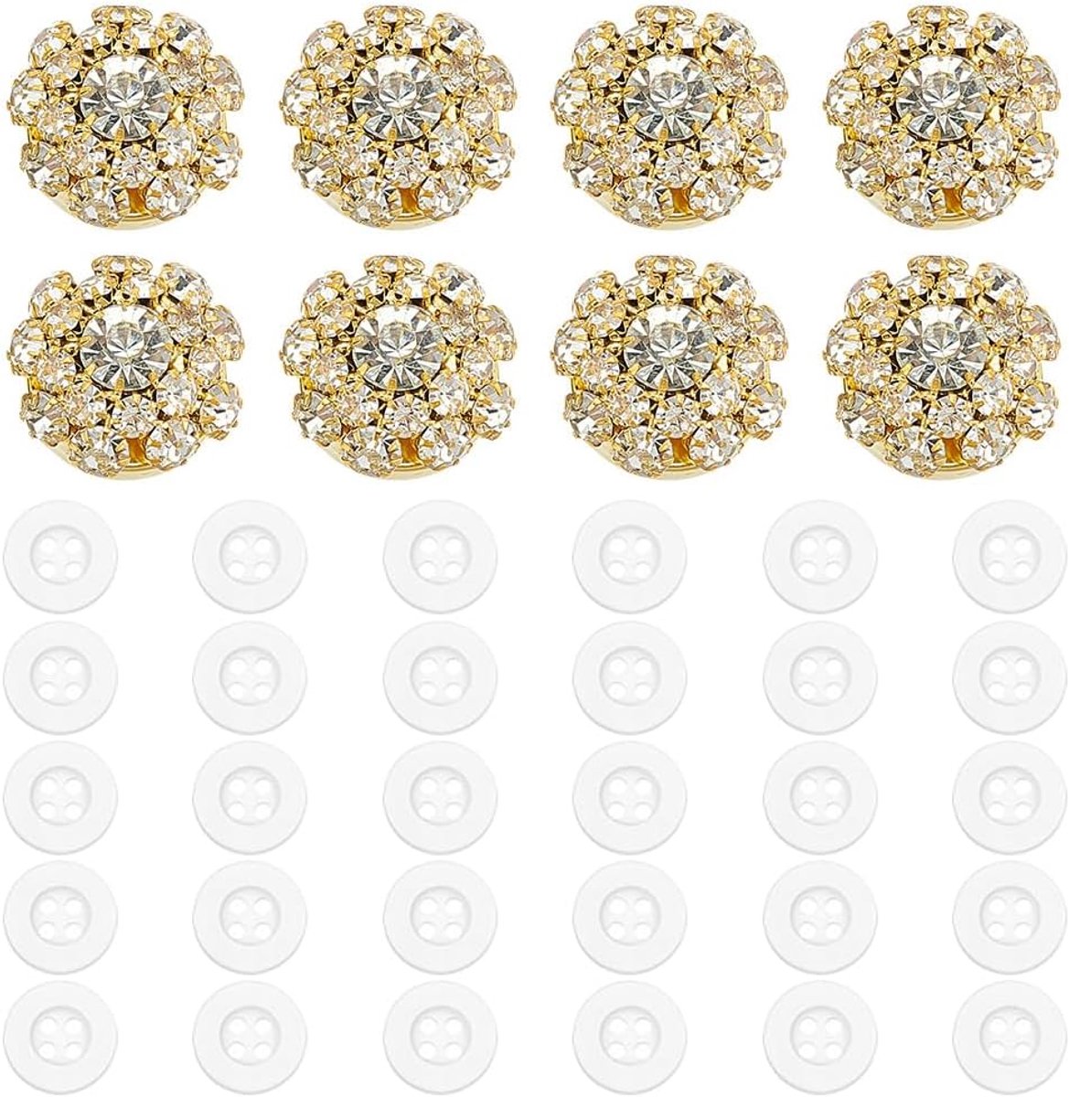 8 stuks hoezen van strass, manchetknopen, goudkleurig, glinsterend, decoratieve clips met 30 kunststof knopen, afneembare naaiset