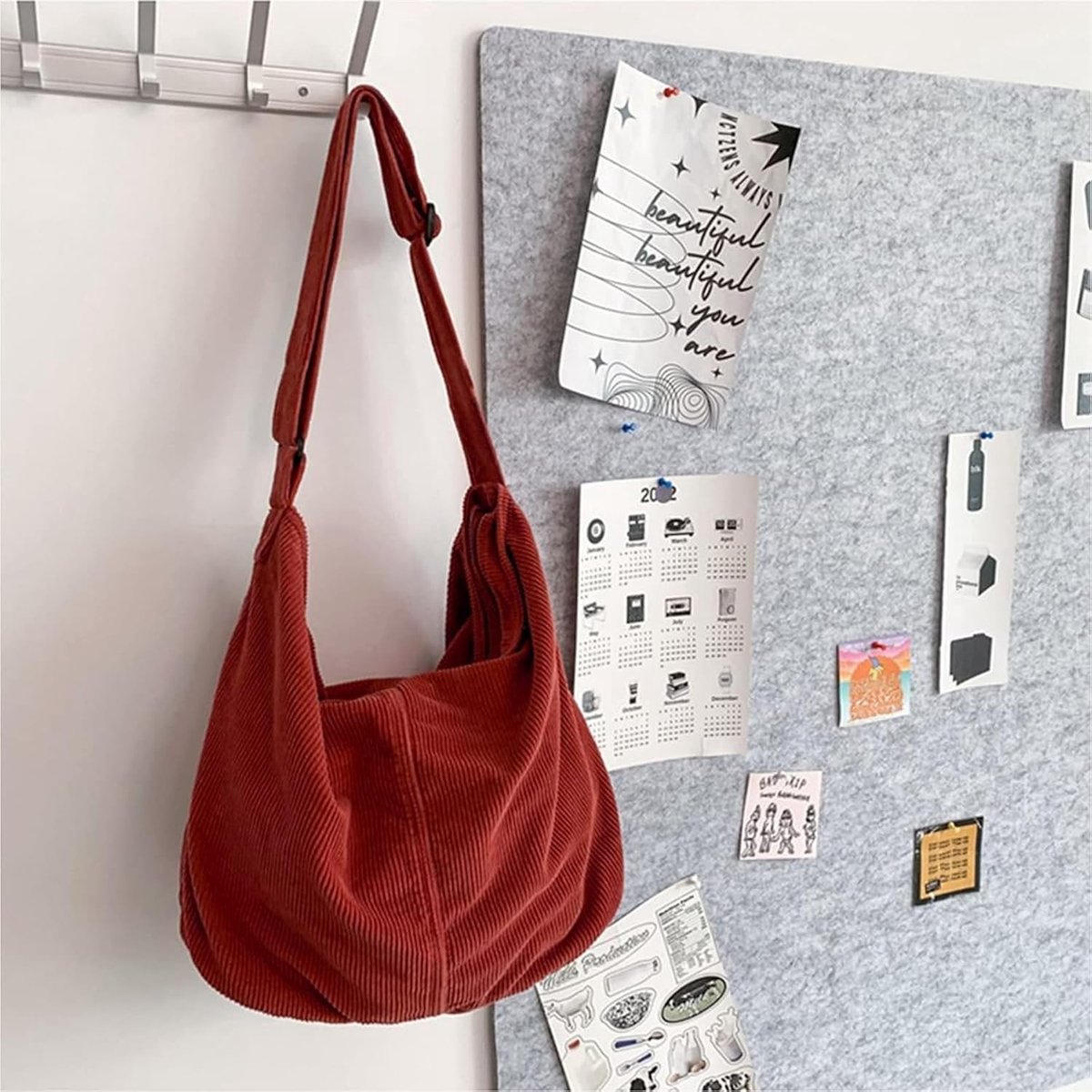 Unisex Corduroy Schoudertas - Grote Dames Shopper Tas van Mode Stof voor Dagelijks Gebruik, Kantoor, School en Reizen