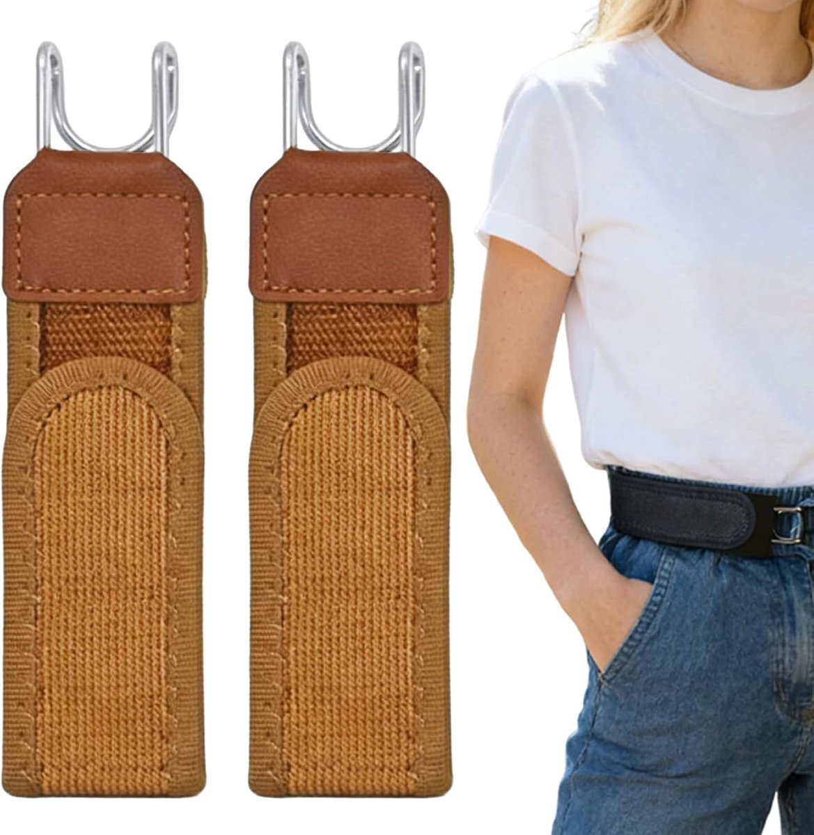 Riem zonder gesp, voor dames en heren, klittenbandsluiting, onzichtbare elastische riem met metalen haken, gespvrij - ShopVlot