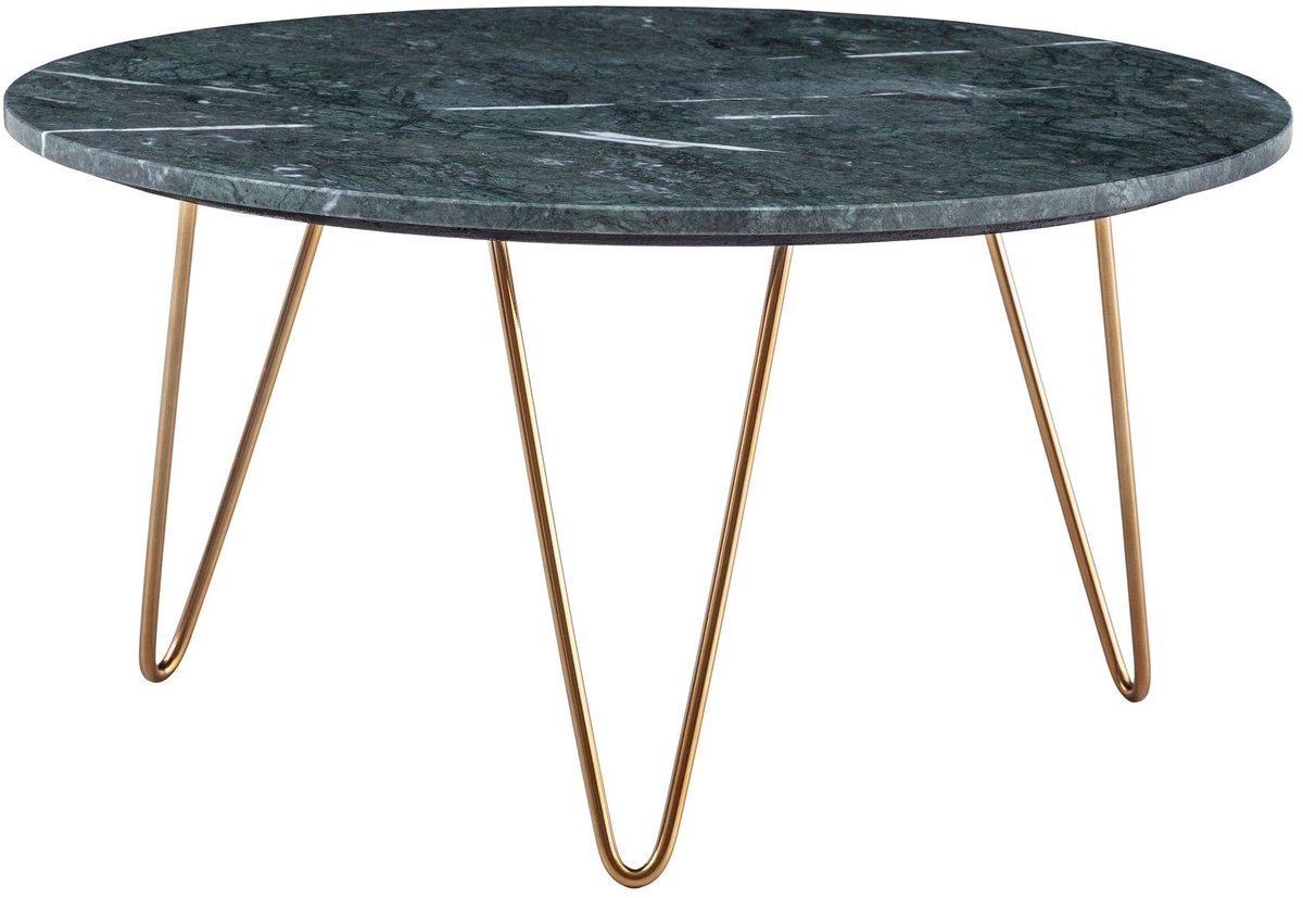 Salontafel Echt Marmer Groen 70x70x35 cm Salontafel Metaal Goud, Design Statief Woonkamertafel Rond Modern, Loungetafel Groot, Salontafel Haarspeldpoten