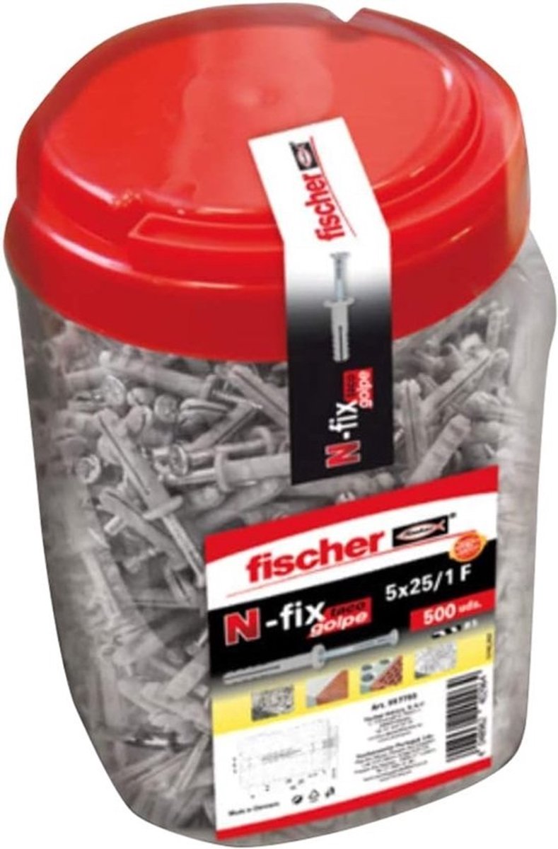 500 slagpluggen - Nylon bevestigingspluggen - Voor snelle bevestiging - Voorgemonteerd - nylon - staal - 5x25 mm - Grijs