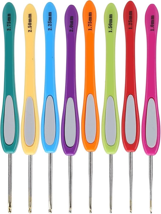 Set van 8 Haaknaalden met Kleurrijke Handvatten voor Breien en Haken - Diverse Maten van 1.0mm tot 2.75mm voor Creatieve Projecten — afbeelding 4