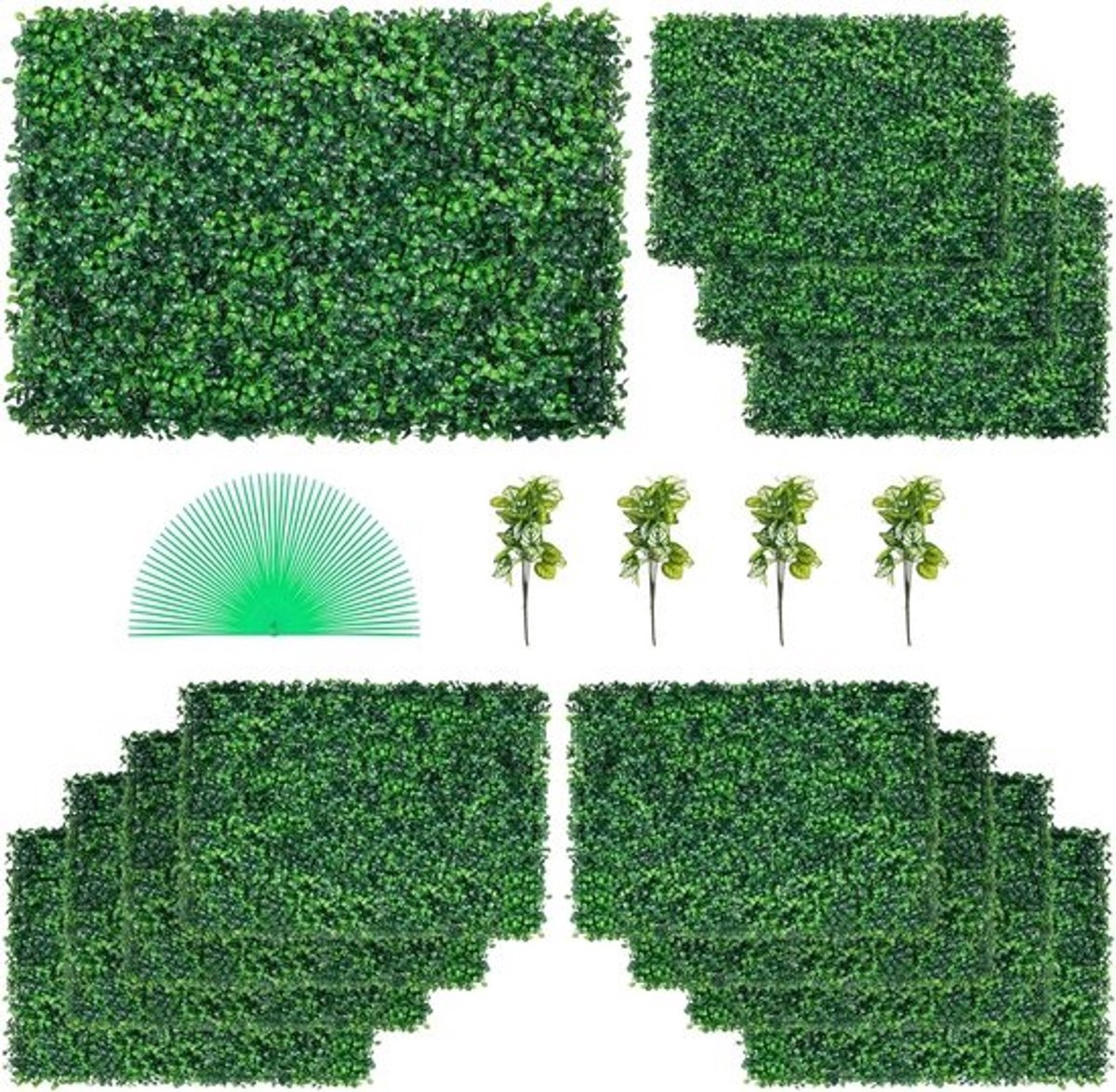 Kunstmatige buxusheggenwandpanelen - 61 cm x 40,6 cm - 12 stuks - UV-bestendig - Milieuvriendelijk kunstgras - Decoratie en privacy