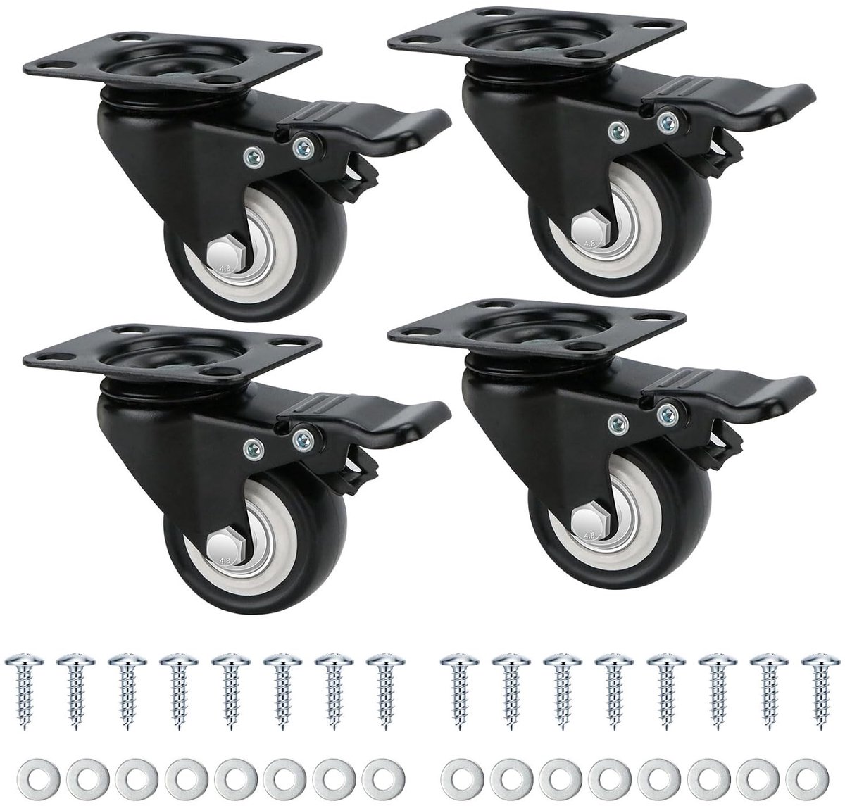 Heavy Duty Wheels, 50 mm, 360° Rotating Wheels, Set of 4, Total Capacity 240 kg, Double Security, for Trolleys - ShopVlot