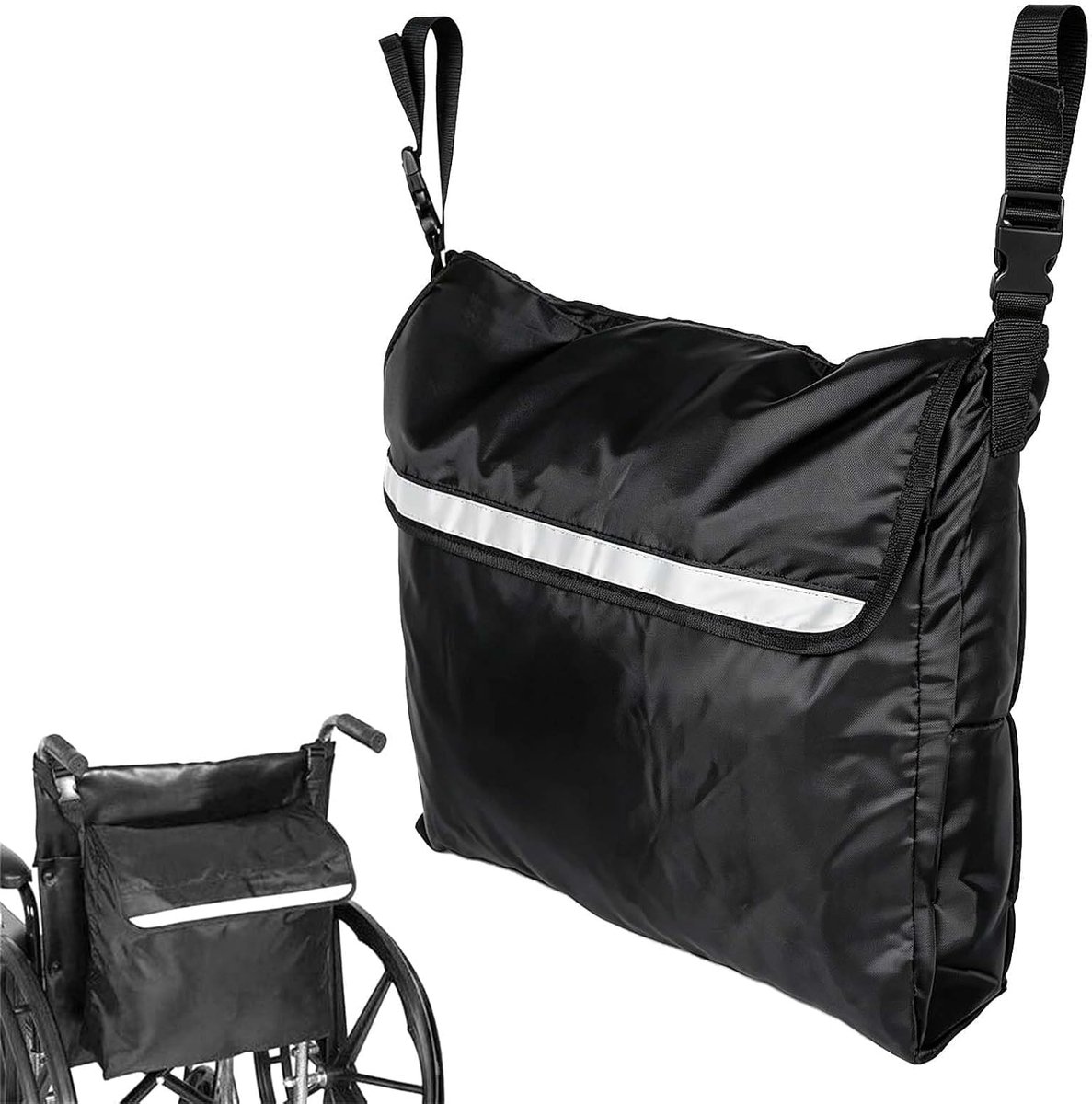 Achtertas voor rolstoel, 45 × 44 × 8 cm, waterdicht, verstelbaar, reflecterende strepen, tas voor rolstoel, rollator, elektrische scooter enz